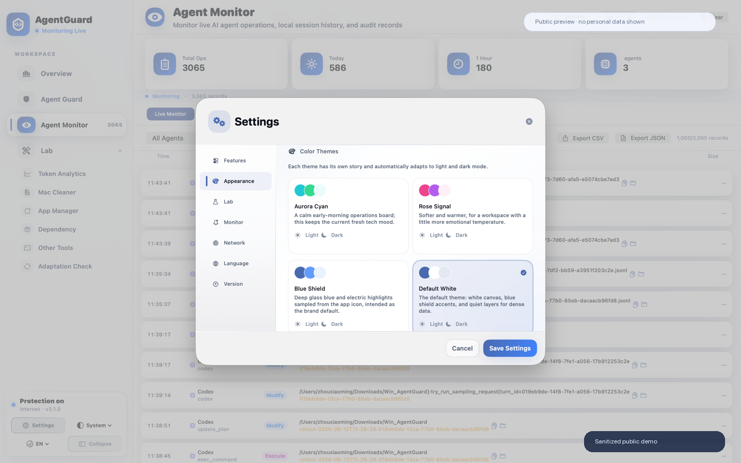 AgentGuard sanitized token scope screenshot