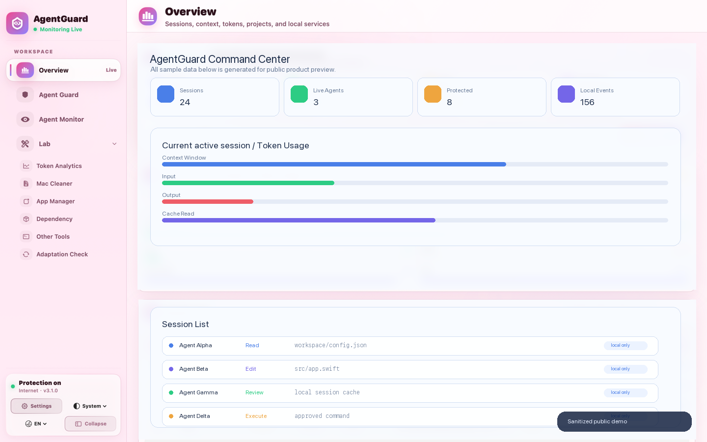AgentGuard sanitized AI assistant screenshot